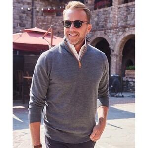 NWT Collars & Co Mens Cashmere Touch Merino Wool 1/4 Zip Sweater XL Gray Suede